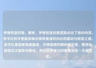 梦里惊逢旧爱，解析，梦里惊逢旧爱直接点出了核心内容，惊字比的字更能体现出那种重逢时内心的震动与惊喜之感，逢字比重逢更具画面感，仿佛相遇的瞬间被定格，整体标题简洁又能吸引眼球，传达出梦里与旧爱重逢这一关键信息。