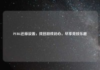 PUBG还原设置，找回游戏初心，尽享竞技乐趣