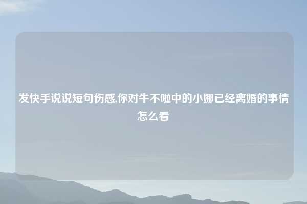 发快手说说短句伤感,你对牛不啦中的小娜已经离婚的事情怎么看