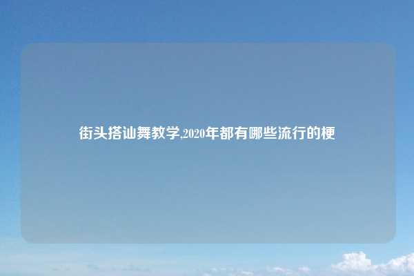 街头搭讪舞教学,2020年都有哪些流行的梗