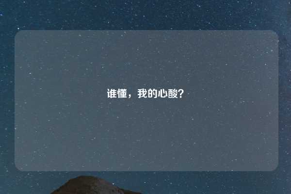 谁懂，我的心酸？