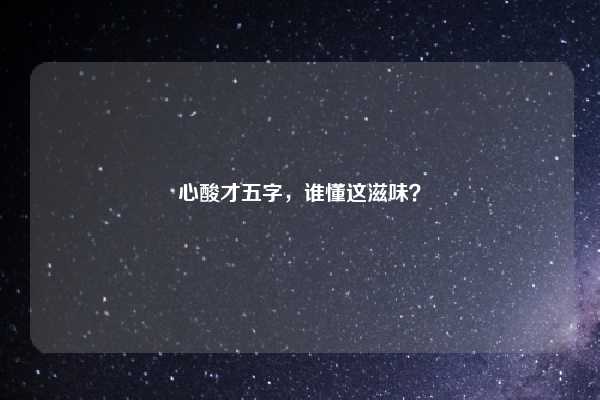 心酸才五字,谁懂这滋味?