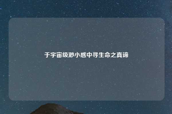 于宇宙级渺小感中寻生命之真谛