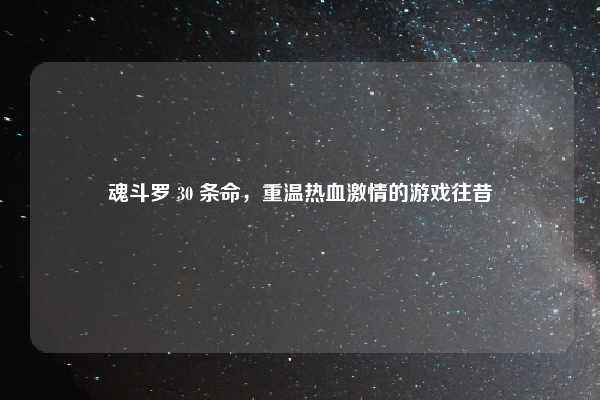 魂斗罗 30 条命,重温热血激情的游戏往昔