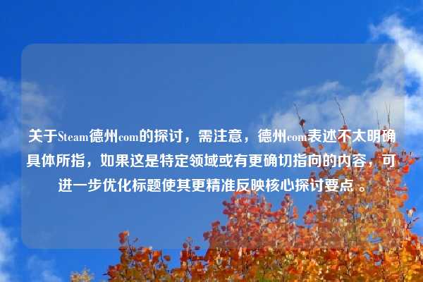关于Steam德州com的探讨,需注意,德州com表述不太明确具体所指,如果这是特定领域或有更确切指向的内容,可进一步优化标题使其更精准反映核心探讨要点 。