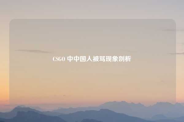 CSGO 中中国人被骂现象剖析