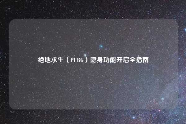 绝地求生（PUBG）隐身功能开启全指南