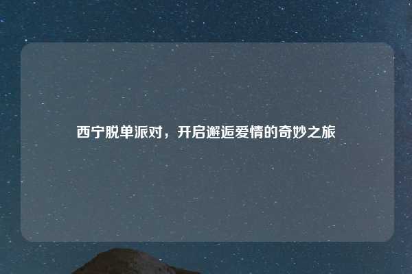 西宁脱单派对，开启邂逅爱情的奇妙之旅