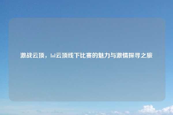 激战云顶,lol云顶线下比赛的魅力与激情探寻之旅