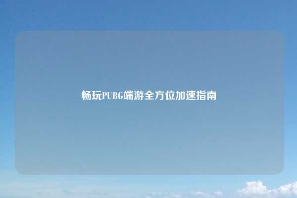 畅玩PUBG端游全方位加速指南